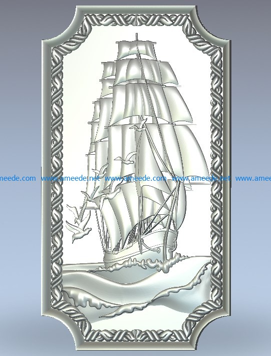 Sailboat wood carving file stl for Artcam and Aspire jdpaint free vector art 3d model download for CNC
