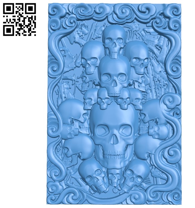 Skull panel wood carving file stl for Artcam and Aspire jdpaint free vector art 3d model download for CNC