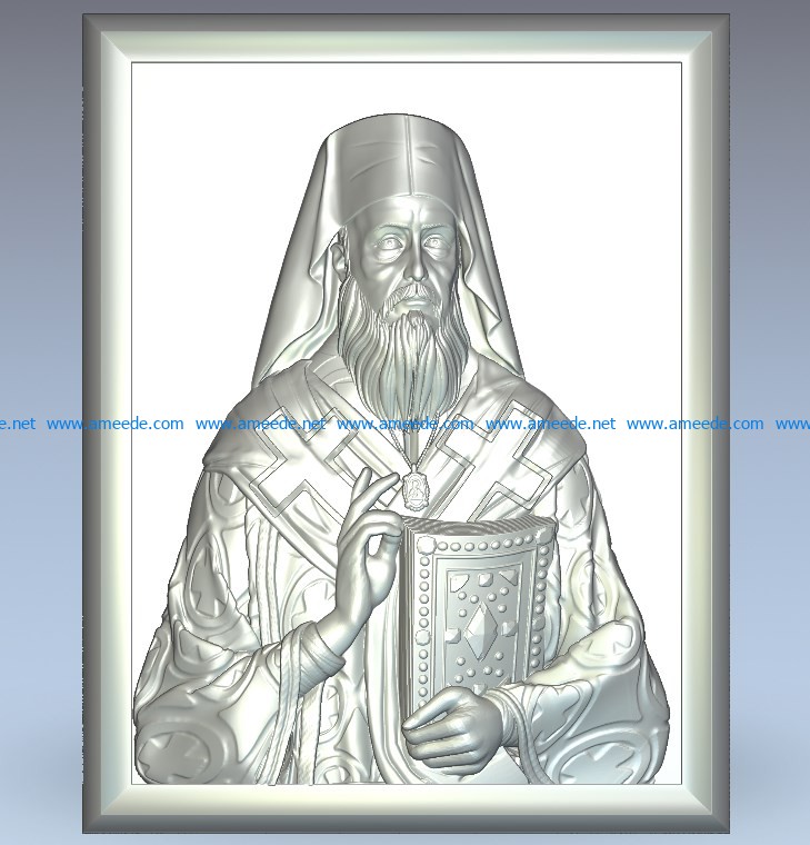 St. Nectarius of Aegina wood carving file stl for Artcam and Aspire jdpaint free vector art 3d model download for CNC
