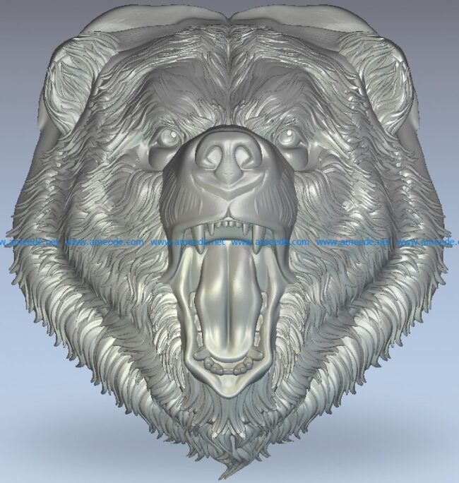 The bear's head is roaring wood carving file stl for Artcam and Aspire jdpaint free vector art 3d model download for CNC