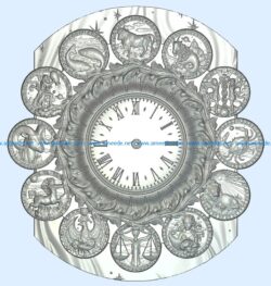 The clock shows the twelve signs of the zodiac wood carving file stl for Artcam and Aspire jdpaint free vector art 3d model download for CNC