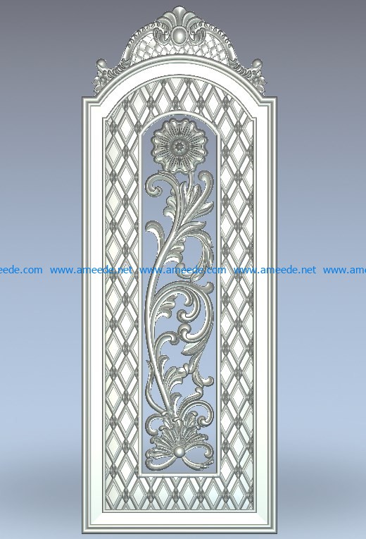The door is shaped like a flower in the middle wood carving file stl for Artcam and Aspire jdpaint free vector art 3d model download for CNC