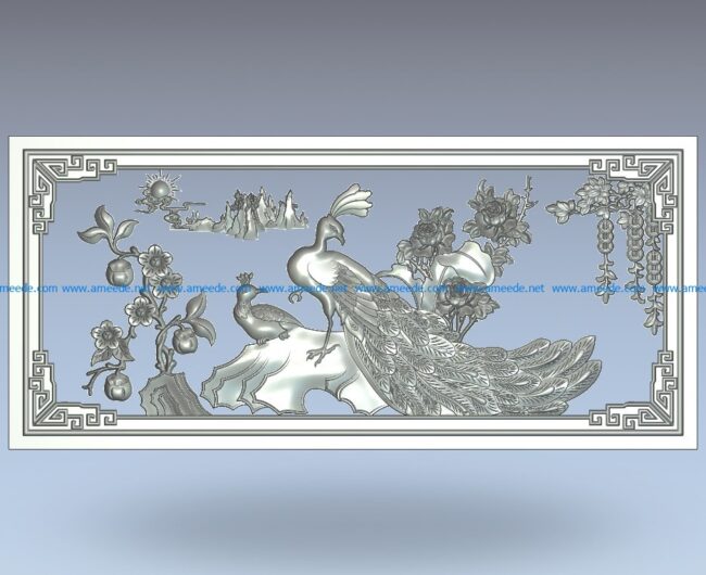 The double picture of the peacock wood carving file stl for Artcam and Aspire jdpaint free vector art 3d model download for CNC