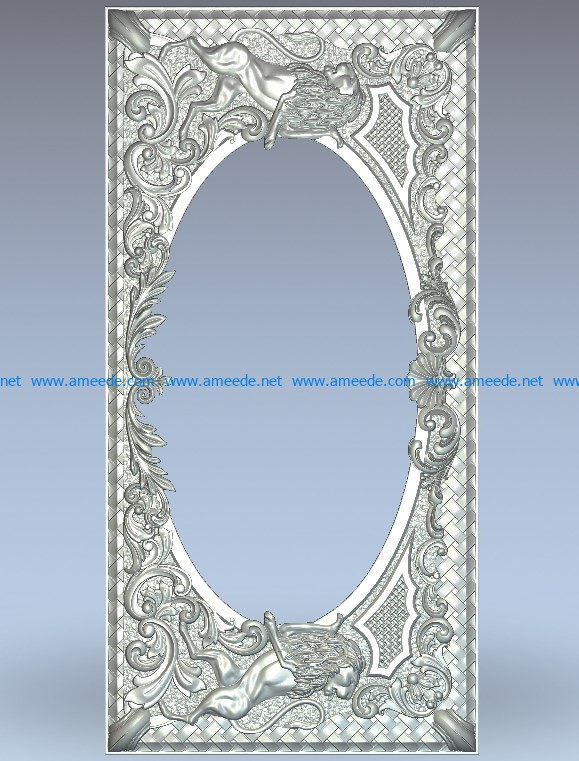 The oval wicker frame has a lion wood carving file stl for Artcam and Aspire jdpaint free vector art 3d model download for CNC