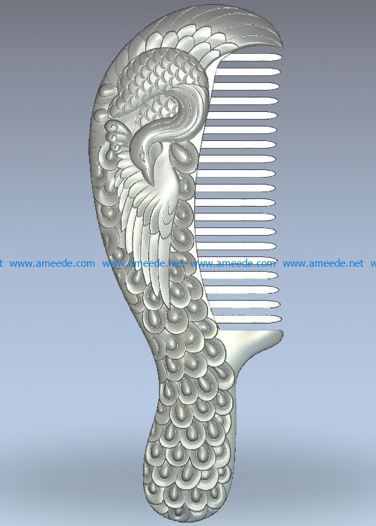 The peacock-shaped comb wood carving file stl for Artcam and Aspire jdpaint free vector art 3d model download for CNC