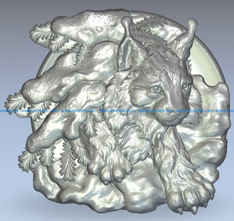 The picture of the wild cat starting out of the cave wood carving file stl for Artcam and Aspire jdpaint free vector art 3d model download for CNC