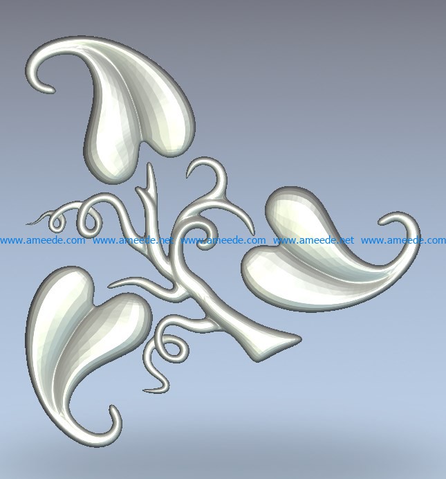 Three-leaf pattern wood carving file stl for Artcam and Aspire jdpaint free vector art 3d model download for CNC