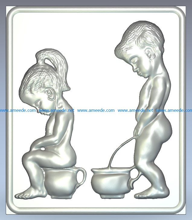 Toilet sign pissing boy wood carving file stl for Artcam and Aspire jdpaint free vector art 3d model download for CNC