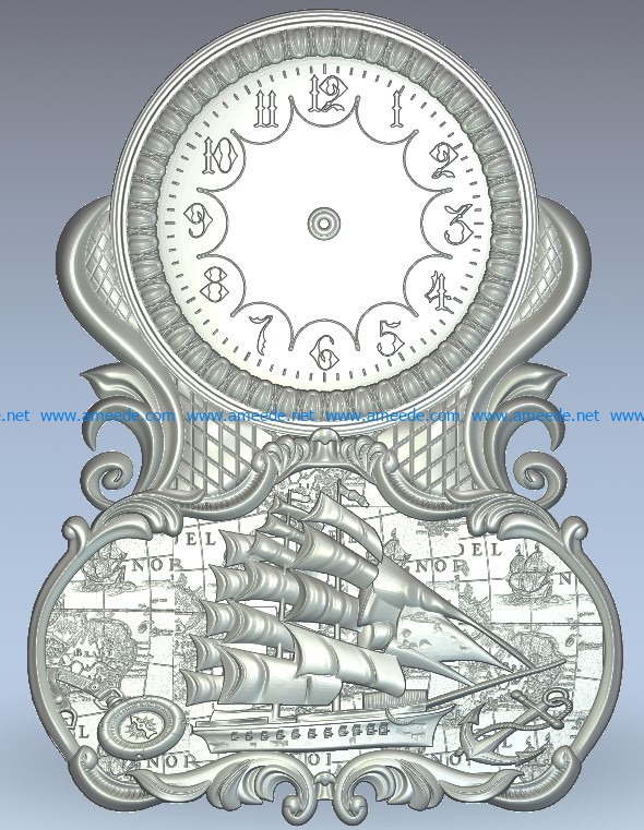Warship clock wood carving file stl for Artcam and Aspire jdpaint free vector art 3d model download for CNC
