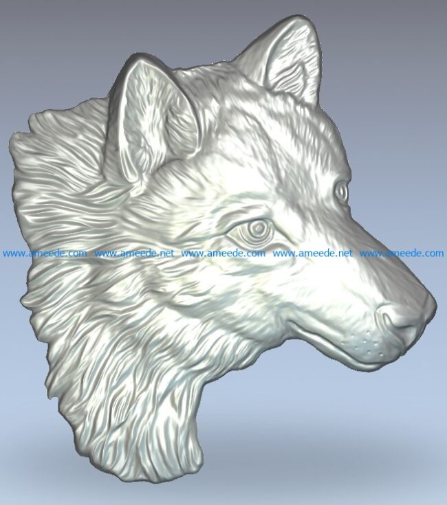 Wolf head wood carving file stl for Artcam and Aspire jdpaint free vector art 3d model download for CNC