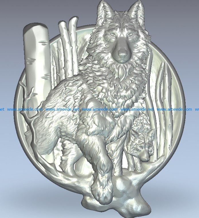 Wolves wood carving file stl for Artcam and Aspire jdpaint free vector art 3d model download for CNC