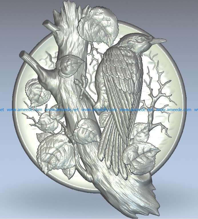 Woodpecker wood carving file stl for Artcam and Aspire jdpaint free vector art 3d model download for CNC