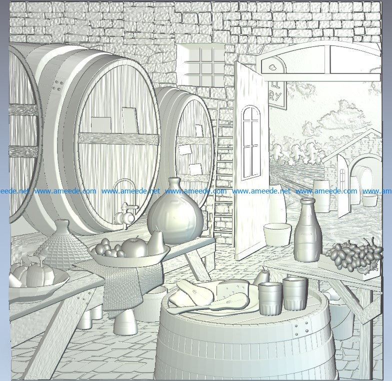 Mural wine cellar wood carving file stl for Artcam and Aspire jdpaint free vector art 3d model download for CNC
