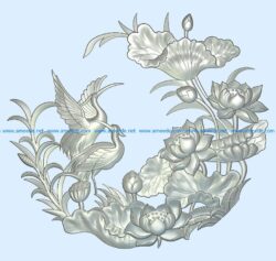 A picture of two birds in the middle of a lotus pond wood carving file stl for Artcam and Aspire jdpaint free vector art 3d model download for CNC