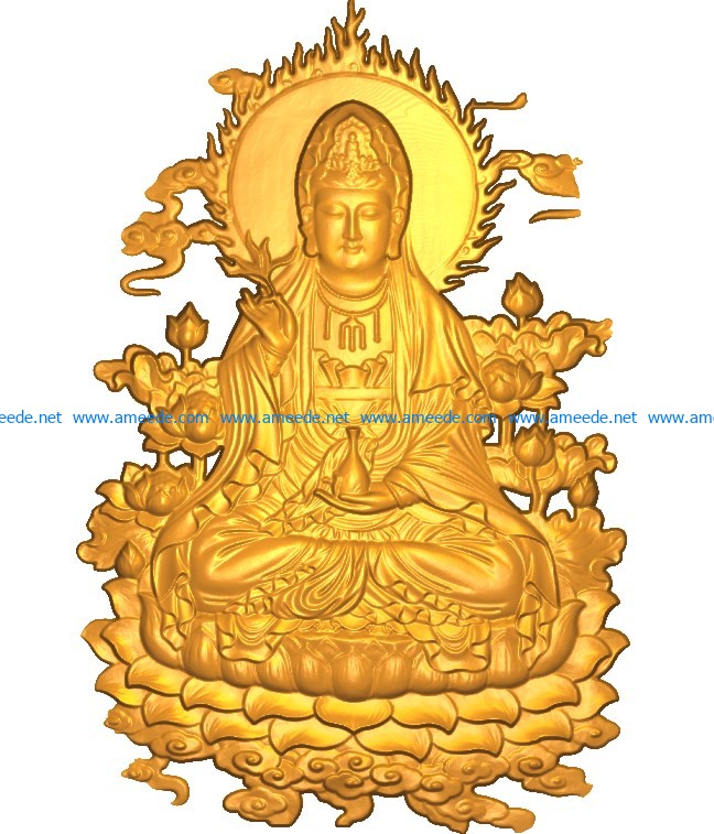 Buddhism Quan Yin A002554 wood carving file stl for Artcam and Aspire jdpaint free vector art 3d model download for CNC