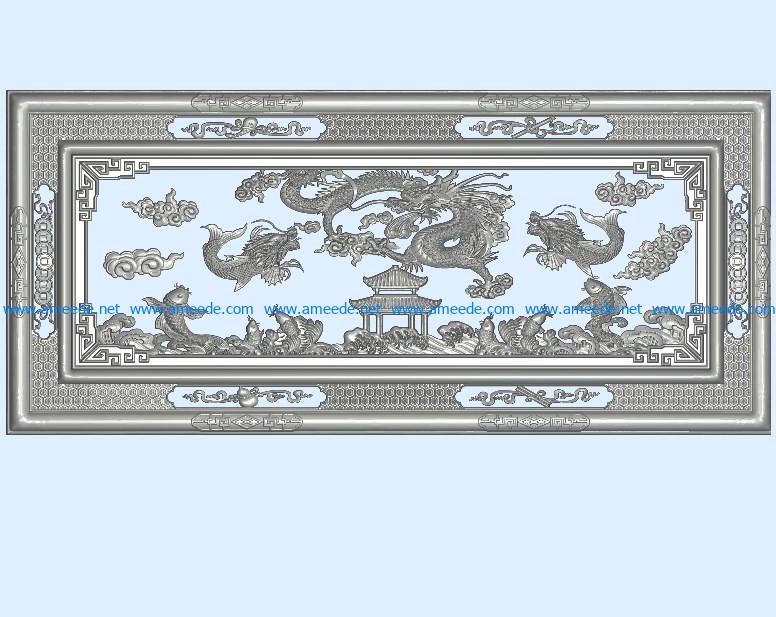 Carp turns dragon wood carving file stl for Artcam and Aspire jdpaint free vector art 3d model download for CNC