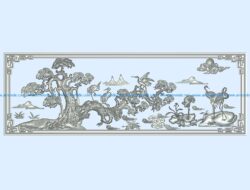 Painting of pine trees and cranes wood carving file stl for Artcam and Aspire jdpaint free vector art 3d model download for CNC
