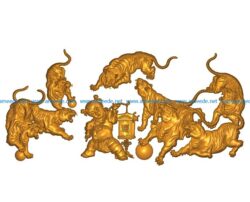 Picture of tigers and boy A002562 wood carving file stl for Artcam and Aspire jdpaint free vector art 3d model download for CNC