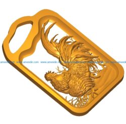 Tea tray shaped rooster A002563 wood carving file stl for Artcam and Aspire jdpaint free vector art 3d model download for CNC