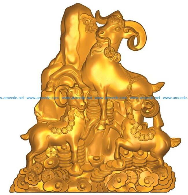 The goats stand on the golden mountain A002577 wood carving file stl for Artcam and Aspire jdpaint free vector art 3d model download for CNC