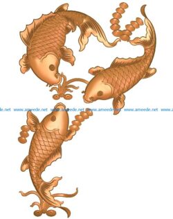 Three carp A002693 wood carving file stl for Artcam and Aspire jdpaint free vector art 3d model download for CNC