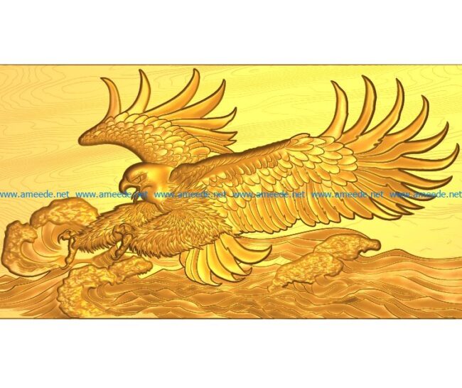 Waves eagle painting A002614 wood carving file stl for Artcam and Aspire jdpaint free vector art 3d model download for CNC