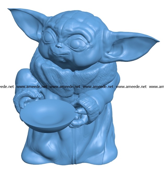 Baby Yoda With soup B003471 file stl free download 3D Model for CNC and 3d printer