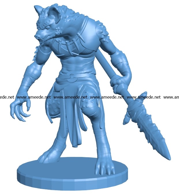 Male gnoll warrior base B003678 file stl free download 3D Model for CNC and 3d printer