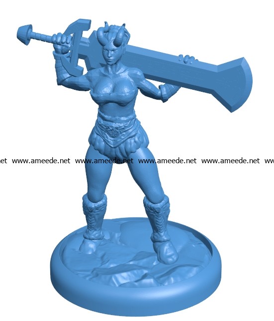 Woman Tiefling Barbarian B003754 file stl free download 3D Model for CNC and 3d printer