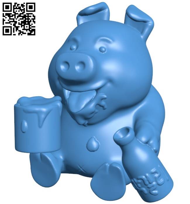 Pig with beer B004279 file stl free download 3D Model for CNC and 3d printer