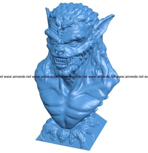 Were wolf bust B004008 file stl free download 3D Model for CNC and 3d printer