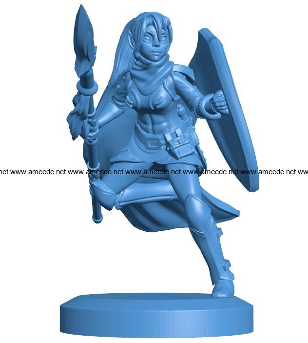 Woman Warrior elf spear maiden B004088 file stl free download 3D Model for CNC and 3d printer