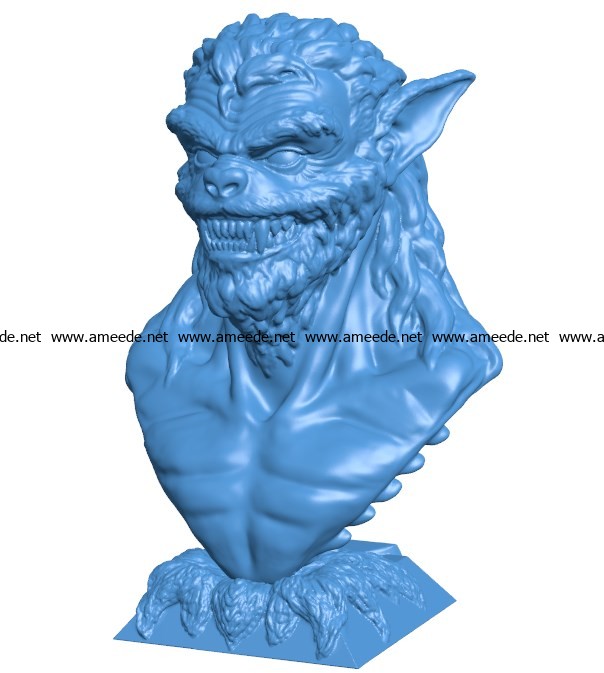 Werewolf bust B003831 file stl free download 3D Model for CNC and 3d printer