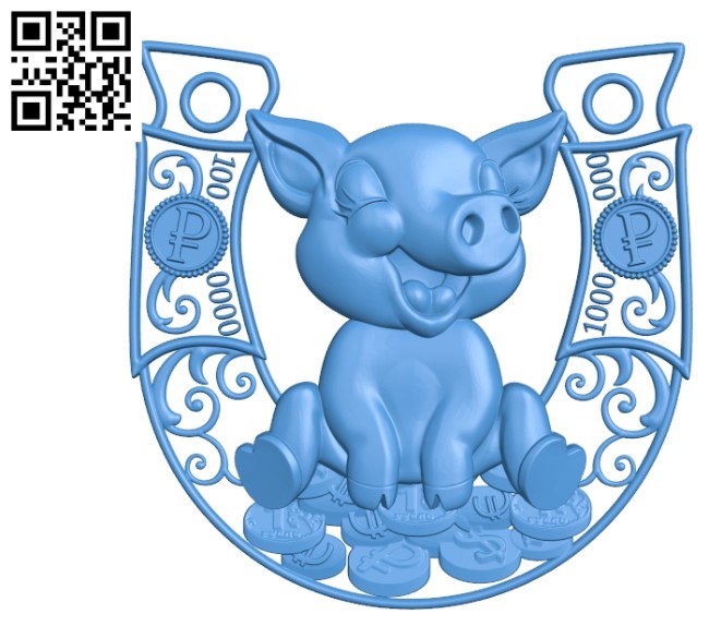 Christmas pig on a horseshoe A003543 wood carving file stl for Artcam and Aspire free art 3d model download for CNC