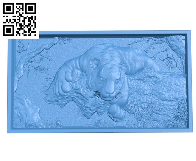 Painting Tiger on the cliff A003460 wood carving file stl for Artcam and Aspire free art 3d model download for CNC