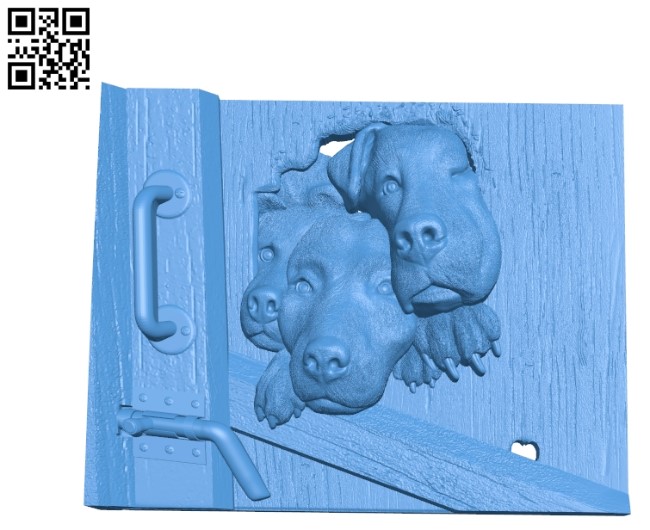 Picture the dogs behind the door A003459 wood carving file stl for Artcam and Aspire free art 3d model download for CNC
