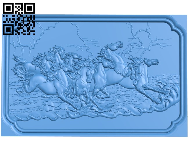 Picture of the eight horses A003820 wood carving file stl free 3d model download for CNC