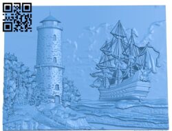 The ship and the lighthouse A003803 wood carving file stl free 3d model download for CNC