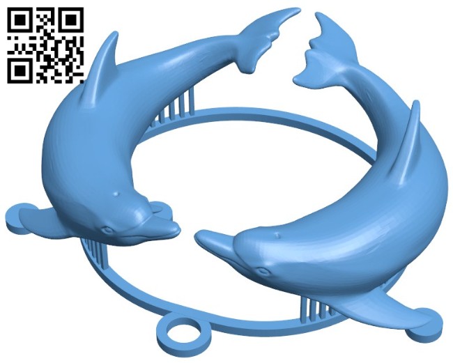 Dolphins medallion - fish B005734 download free stl files 3d model for 3d printer and CNC carving