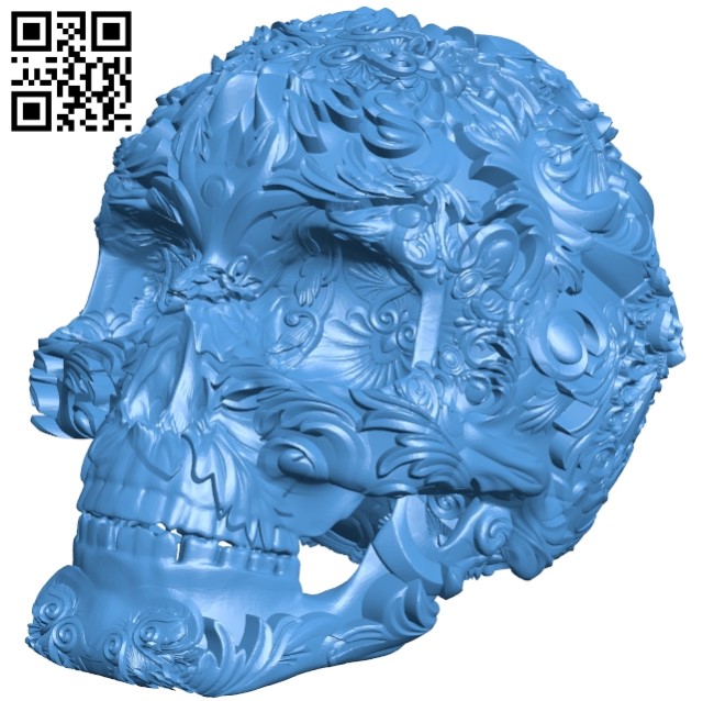 Fancy skull B005534 download free stl files 3d model for 3d printer and CNC carving