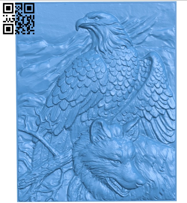 Picture Eagle and the Wolf A003906 wood carving file stl free 3d model download for CNC