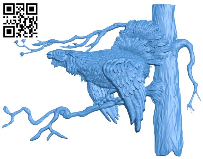 Picture wild chicken perched on a tree branch A004228 download free stl files 3d model for CNC wood carving