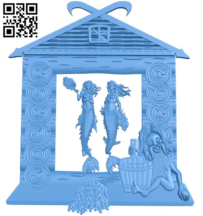The painting of the old man bathing with two mermaids A004272 download free stl files 3d model for CNC wood carving