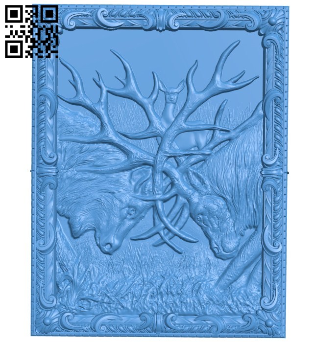 Two male deer butting each other A004206 download free stl files 3d model for CNC wood carving