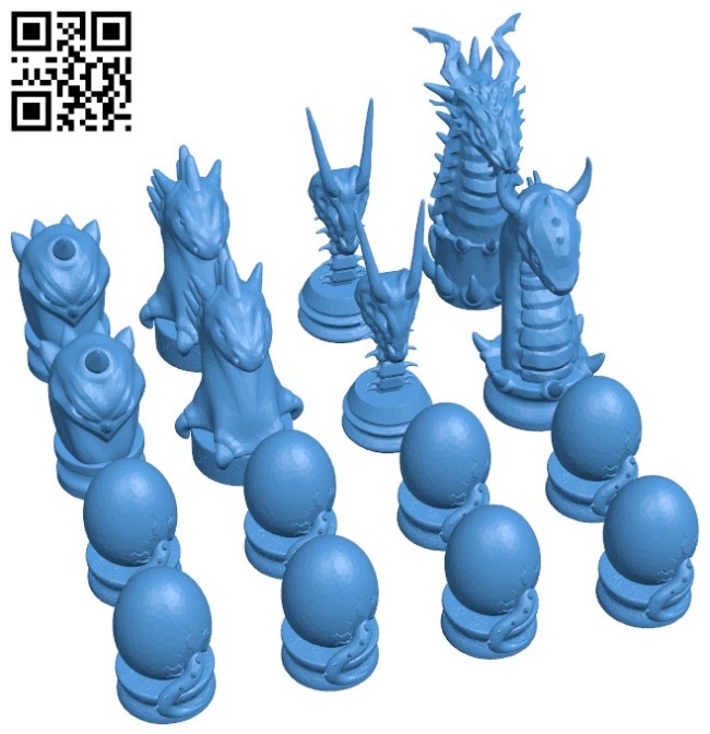 Dragon Chess B006459 file stl free download 3D Model for CNC and 3d printer
