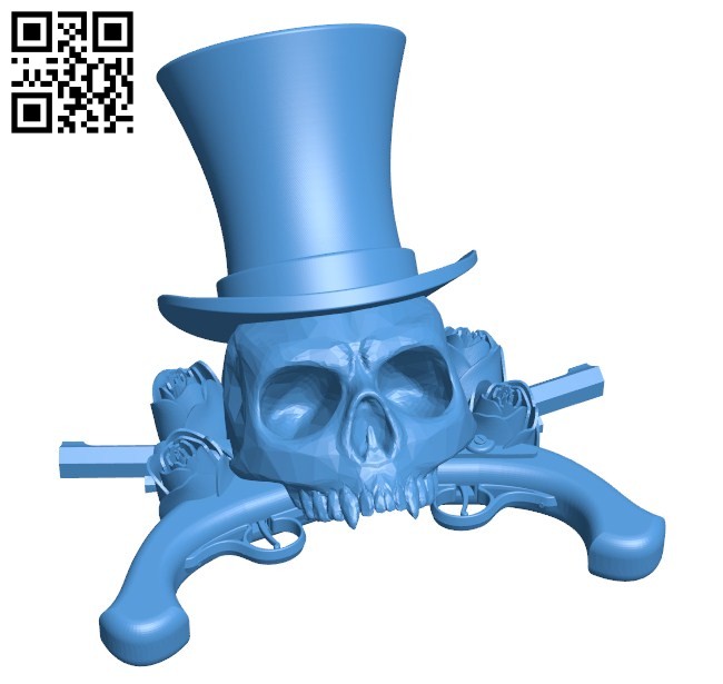 Skull and gun B006326 download free stl files 3d model for 3d printer and CNC carving