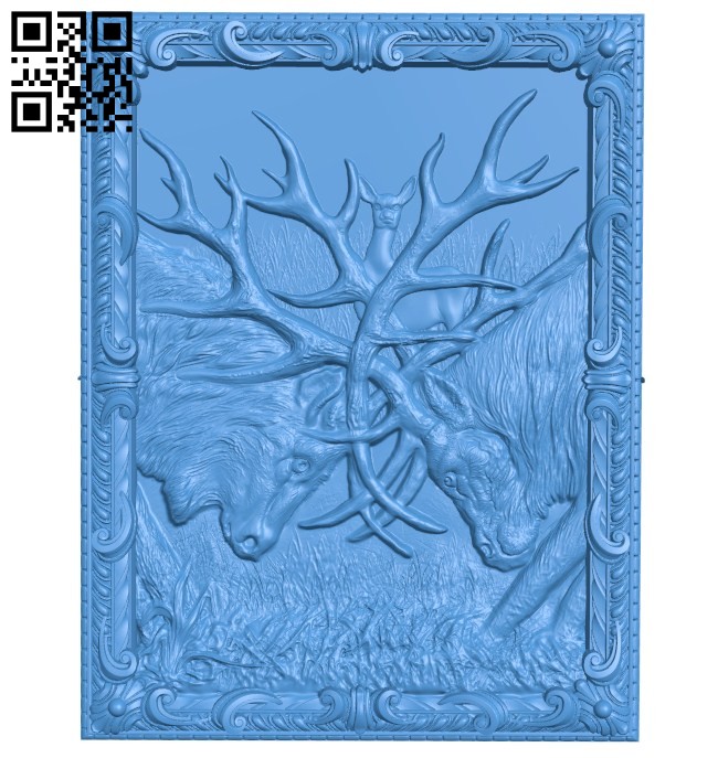 The picture of two deer colliding A004534 download free stl files 3d model for CNC wood carving