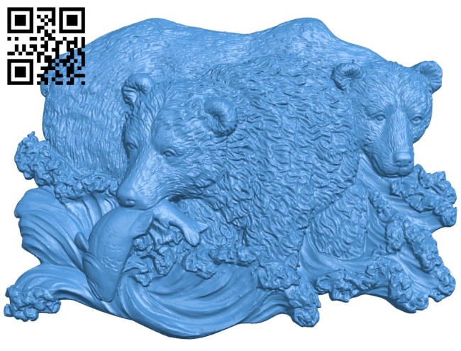 Bear catches fish by the stream A004689 download free stl files 3d model for CNC wood carving