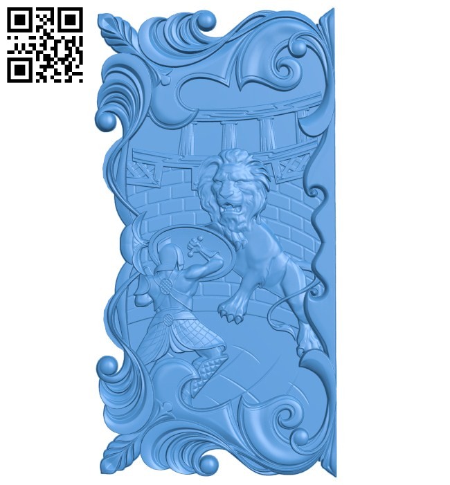 Gladiator vs lion's door A004627 download free stl files 3d model for CNC wood carving