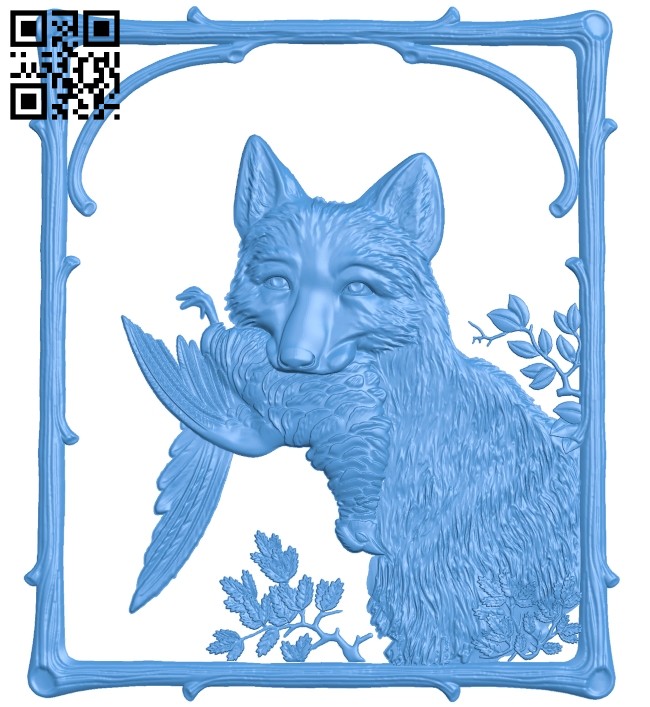 The picture of a fox catches a chicken A004686 download free stl files 3d model for CNC wood carving